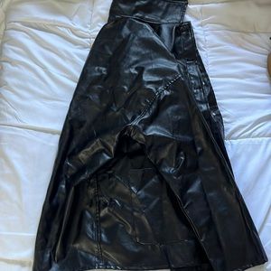 Button up drop shoulder leather coat